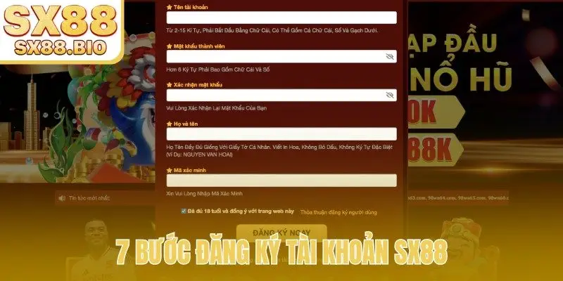 7 bước đăng ký tài khoản SX88