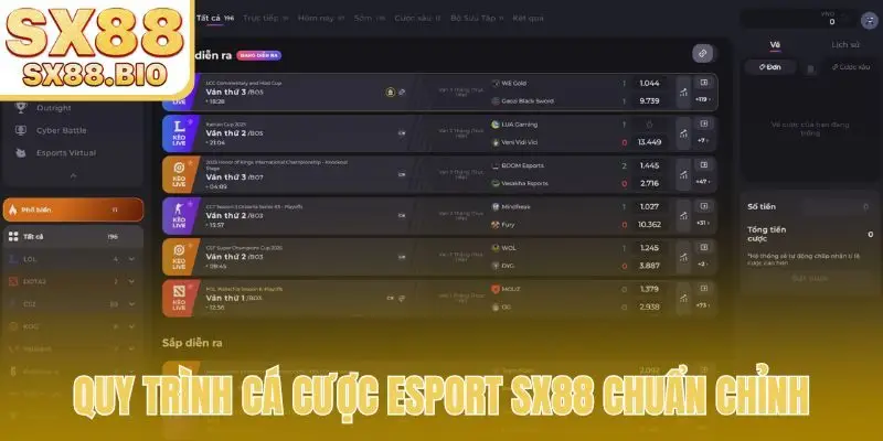 Quy trình cá cược Esport SX88 chuẩn chỉnh