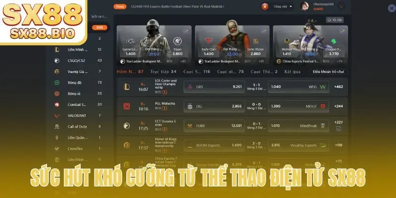 Sức hút khó cưỡng từ thể thao điện tử SX88