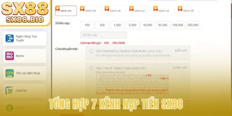 Tổng hợp 7 kênh nạp tiền SX88